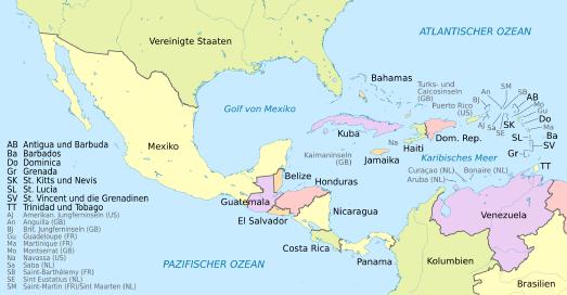 Karte von Mittelamerika mit angrenzenden Staaten
© NordNordWest / wikimedia.org