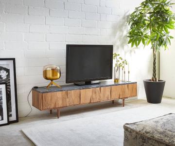 Sideboard Shia 147 cm Akazie Natur Marmor 6 Fächer 3 Türen