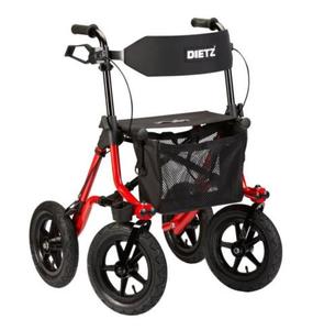 Outdoortauglich! TAiMA XC von Dietz Reha-Produkte. Achten Sie immer auf den korrekten Luftdruck bei Rollatoren mit Luftbereifung. Nur so ist die volle Funktionstüchtigkeit der Bremsen gewährleistet (Foto: Dietz Reha-Produkte)