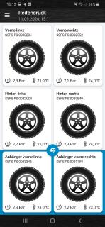 App Ansicht mit 4 Reifen + 2 Reifen von Hänger
