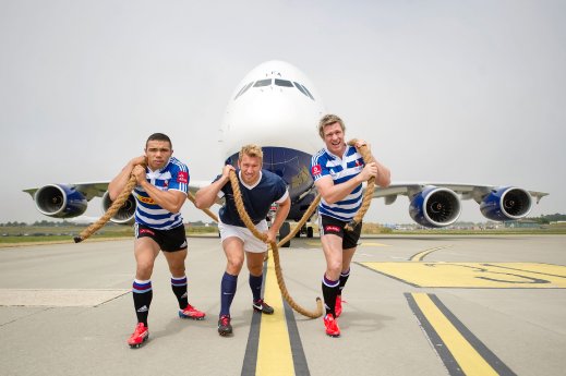 Rugby giants Chris Robshaw, Bryan Habana and Jean de Villiers pull the mighty British Airwa.JPG
