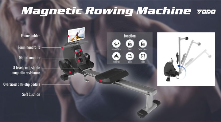 PEARL sports Klappbares Heim-Rudergerät HT-200 mit 8 Stufen, Magnetbremssystem, bis 120 kg