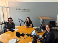 Zu Gast im Studio (v.l.n.r.): Simon Mundt/Walter Werkzeuge und Isabell Butterwegge/eBay bei Monika Verspohl/BaustoffMarkt in Köln.