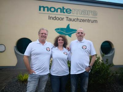 Peer Schwetzler (Betriebsleiter monte mare Rheinbach), Sarah Russwurm (Leiterin Tauchzentrum monte mare Rheinbach), Sascha Jügel (SSI Instructor Trainer im Tauchzentrum monte mare Rheinbach)