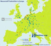 Deutschland hatte auch 2018 wieder den höchsten Zubau an Wasserstofftankstellen weltweit
