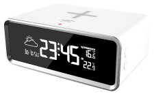 infactory Funk-Wetterstation, Qi-kompatibles Ladegerät & Wecker, Sensor, 10 Watt