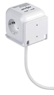 revolt 4-fach-Steckdosen-Würfel mit 2 USB-Ladeports und Halterung
