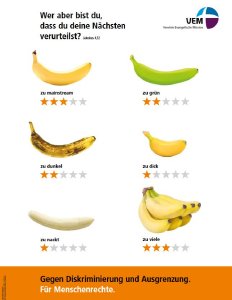 Plakat der aktuellen Menschenrechtsaktion der VEM: "Wer aber bist du, dass du deine Nächsten verurteilst?"
