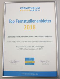 ZFH erhält Auszeichnung TOP Fernstudienanbieter 2018