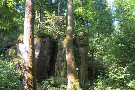 Die „Teufelskanzel“: Ein markanter Naturstein, an dem die Ilbeshäuser vor langer Zeit einen fatalen Handel mit dem Teufel eingegangen sind. Foto: Susanne Jost, Vogelsbergkreis