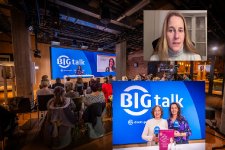 Beim BIGtalk im Lensing Media Port dabei: Prof. Mandy Mangler (oben rechts), Christiane Heidrich (vorn links), Teamleiterin Managed Care bei der BIG, Moderatorin Steffi Strecker (vorn rechts) sowie Maxie Matthiesen (hinten rechts), Gründerin und CEO von FEMNA.