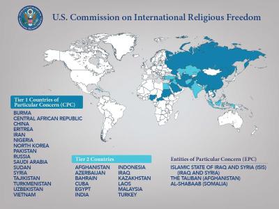 Besondere Besorgnis erregende Staaten und Entitäten aus Sicht der United States Commission on International Religious Freedom / © Poster: United States Commission on International Religious Freedom / Quelle "APD"