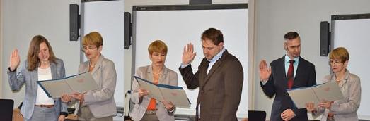 Verena Klapschus, Ronny Freier und Marc Roedenbeck (v.l.) während der Ernennung durch Wissenschaftsministerin Martina Münch © MWFK