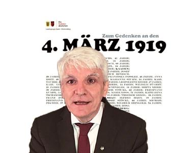 Digitale Feierstunde der Landesgruppe Baden- Württemberg der Sudetendeutschen Landsmannschaft zum Jahrestag des „4.März 1919“ am 7.März 2021 :
Landesobmann, Bürgermeister Klaus Hoffmann / Foto : Helmut Heisig