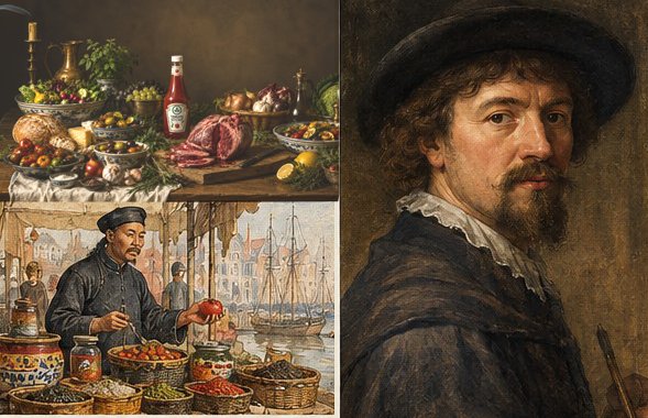 leenetherlaJan Peter Willem, Selbstbildnis & ein chinesischer Händler auf einem Amsterdamer Markt