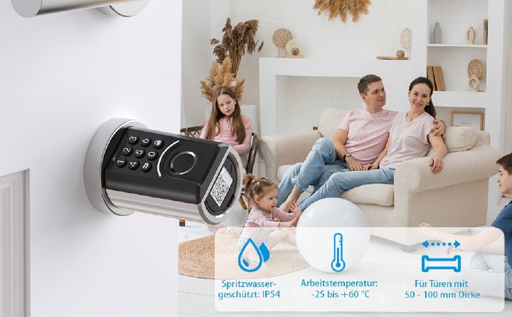 VisorTech Elektronischer Tür-Schließzylinder TSZ-590, App, BT, RFID, Fingerscan, PIN, IP55