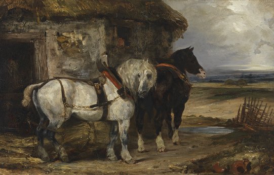 Eugène Delacroix_Zwei Pferde vor einem Stall.jpg