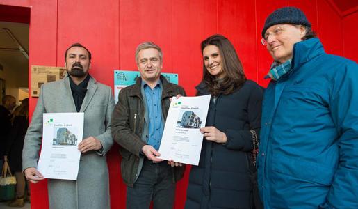V.l.n.r.: Stefan Rubner, Geschäftsführer Rubner Haus, Ulrich Santa, Direktor der Klimahausagentur, Chiara Tonelli, Università Roma Tre, Gabriele Bellingeri, Università Roma Tre