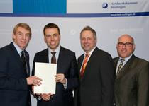 Harald Herrmann, Präsident der Handwerkskammer Reutlingen, Minister Nils Schmid, Clemens Riegler, Leiter der Bildungsakademie Tübingen und Rainer Neth, Stellvertretender Hauptgeschäftsführer (v.li.n.re.)