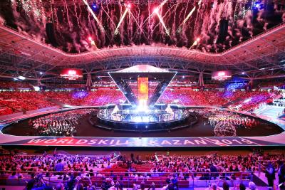 Großes Feuerwerk zur Eröffnung der WorldSkills Kasan 2019 – der 45. Weltmeisterschaft der Berufe – bei der Deutschland mit einer rund 100 Personen starken Delegation vertreten ist. Fotohinweis: WorldSkills Germany / Anja Jungnickel