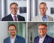 Die derzeit alternierenden Verwaltungsratsvorsitzenden Robert Leitl (oben links) für die Arbeitgeberseite sowie Helmut Krause (oben rechts) für die Versichertenseite sowie die Vorstände Markus Bäumer (unten links) und Peter Kaetsch.